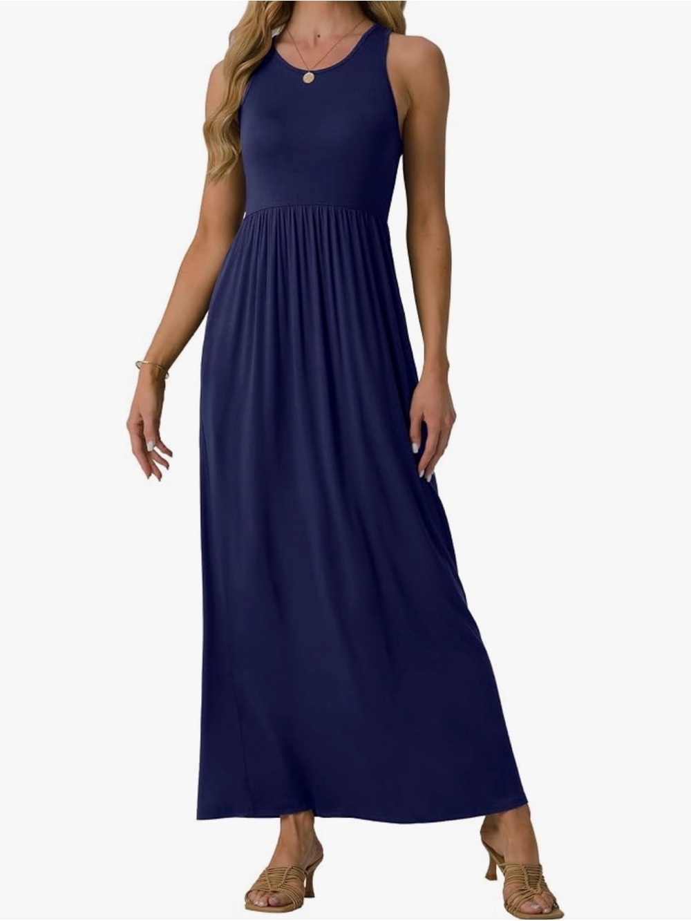 Racerback Navy Summer Casual Long Tank Maxi Dress with Pockets Super Soft